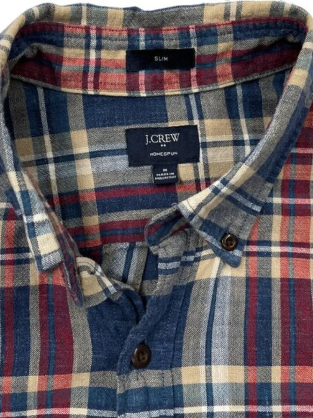 J. Crew Slim Plaid Cotton Button Down Red Blue Casual Dress Shirt Men's M